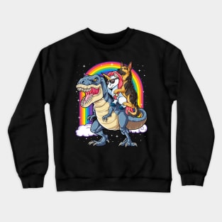 German Shepherd Unicorn Riding Dinosaur Rainbow Crewneck Sweatshirt